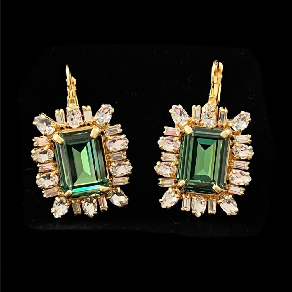 Rodrigo Otazu Swarovski Emerald Green and Crystal Earrings NWT